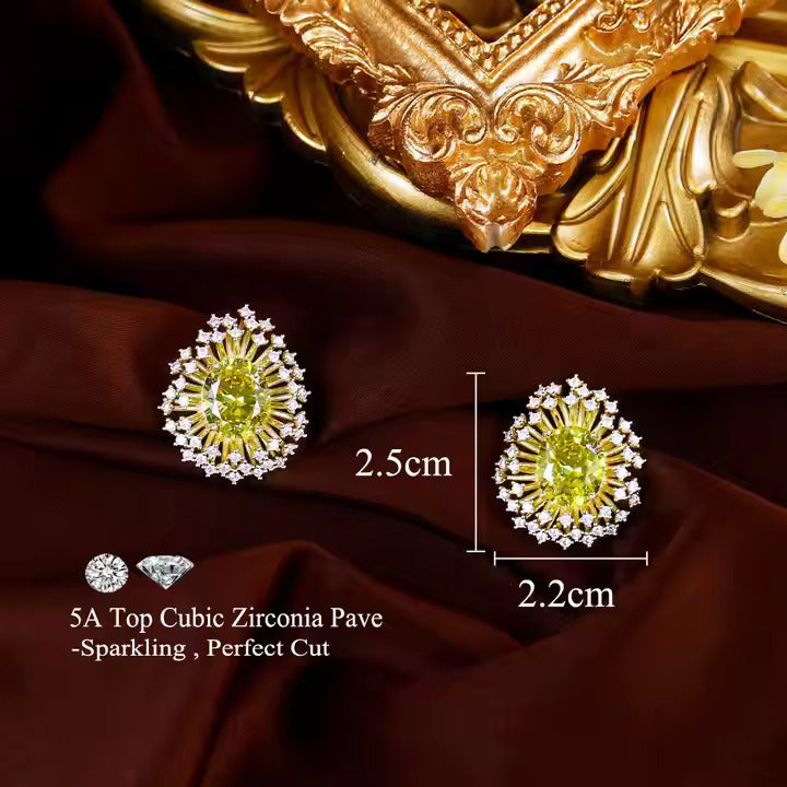 Dandelion Bloom 18K Gold Plated Stud Earrings – Green Zircon Elegance