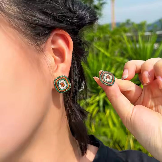Multi Color Shining Green Cubic Zircon Pave Stud Earrings