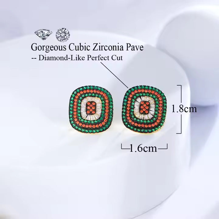 Multi Color Shining Green Cubic Zircon Pave Stud Earrings
