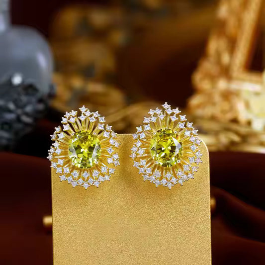 Dandelion Bloom 18K Gold Plated Stud Earrings – Green Zircon Elegance