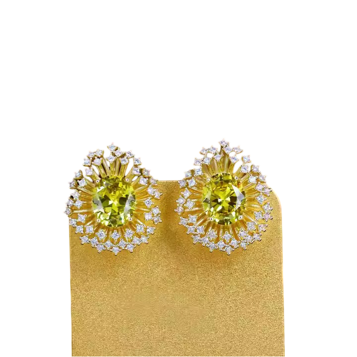 Dandelion Bloom 18K Gold Plated Stud Earrings – Green Zircon Elegance
