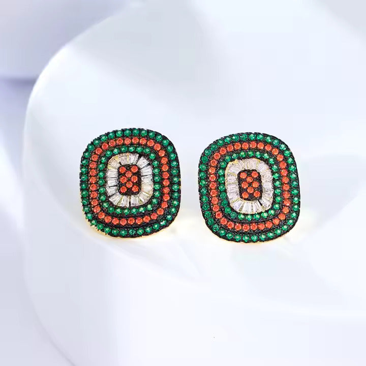 Multi Color Shining Green Cubic Zircon Pave Stud Earrings